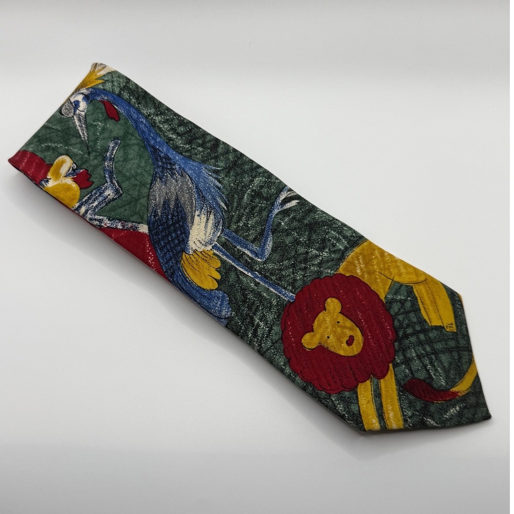 WWF World Wildlife Fund Silk Tie OS Safari Animal Lion Zebra Vintage 90s Art Tie